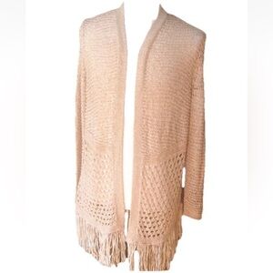 Chico's Travelers Open Front Long Line Cardigan Fringe Peach Metallic Size L (2)